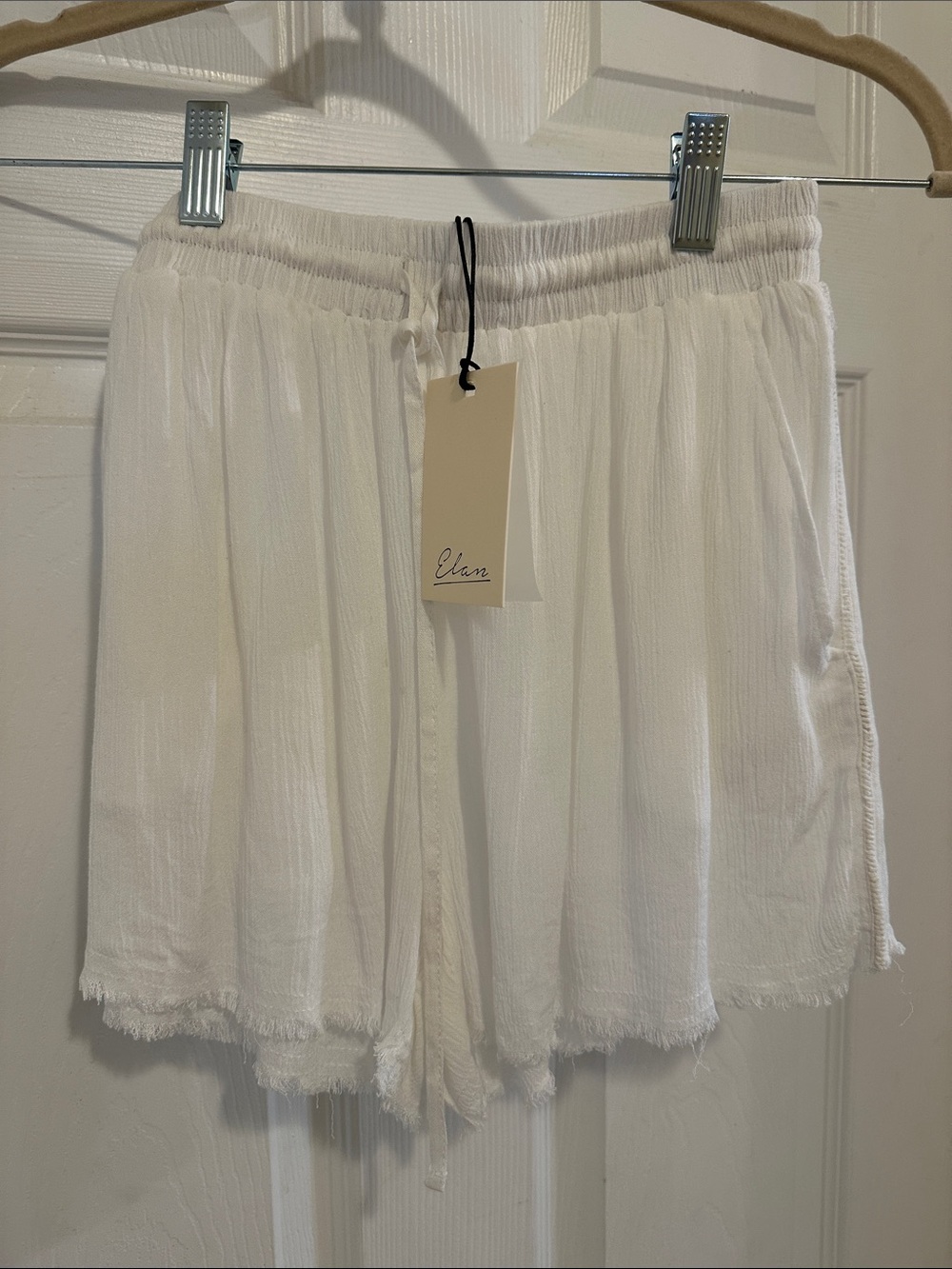 Elan White Lightweight Frayed-Hem Swim Coverup Shorts 🔥🤍🔥🤍🔥